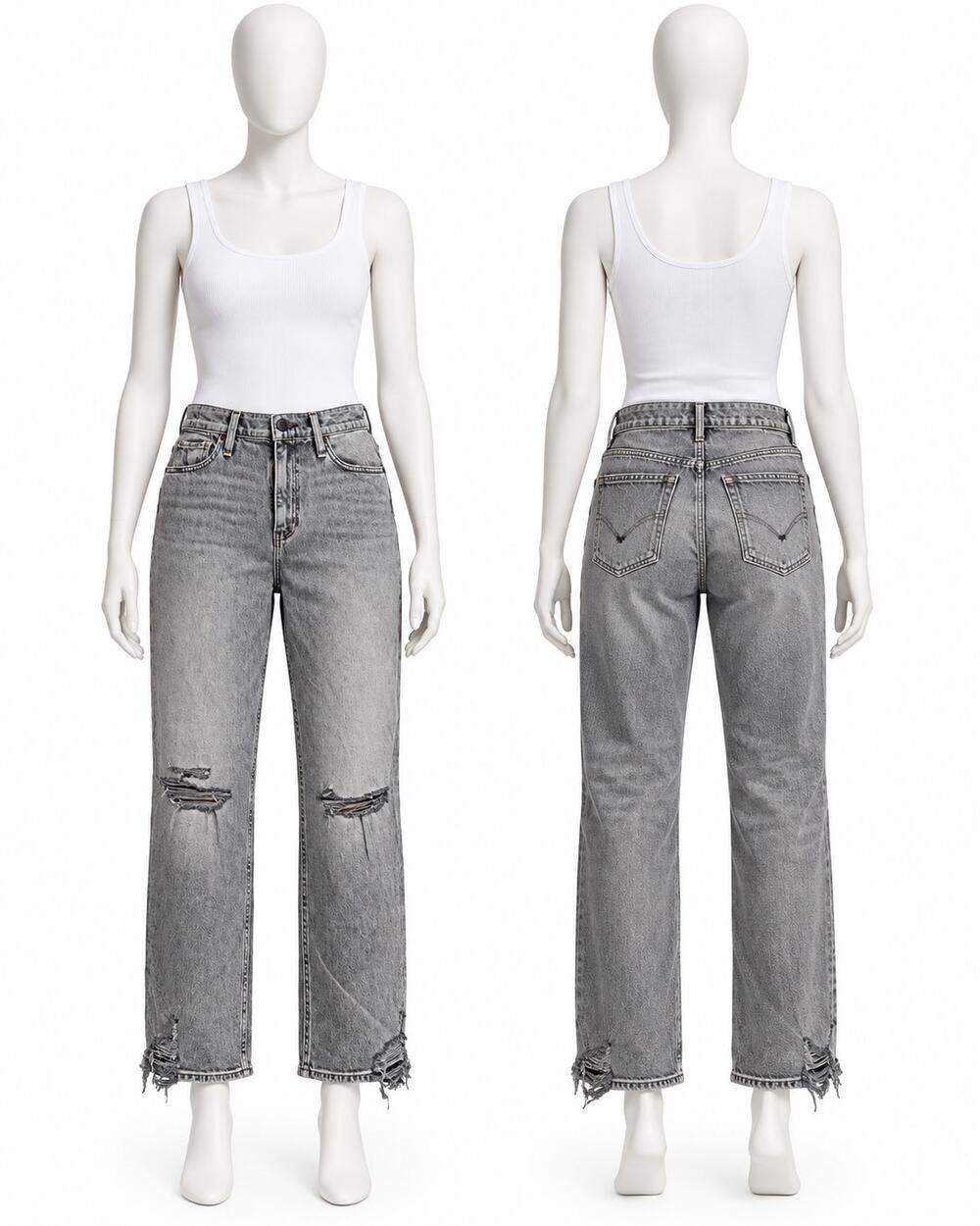 Hudson Remi High Rise Straight Jeans Womens 29x26 Gray Distressed Ripped Raw Hem